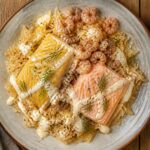 Choucroute de la mer avec haddock, saumon et crevettes