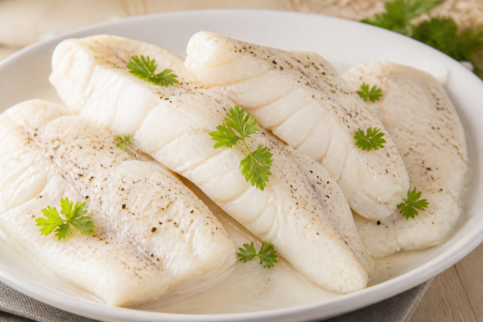 Filets de poisson pochés pour la recette de choucroute de la mer