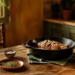Filet mignon de porc en sauce crème champignons dans une cocotte provençale