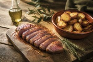 Pommes sarladaises dorées à la graisse de canard dans une poêle en fonte