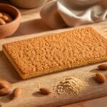 biscuit joconde dore aux amandes sur planche en bois