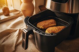 cordon bleu airfryer doré et croustillant dans le panier de la friteuse à air