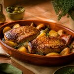 Côte de porc au four dorée au miel et herbes de Provence avec pommes de terre rôties