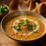 Dahl de lentilles corail crémeux servi en bol avec coriandre fraîche