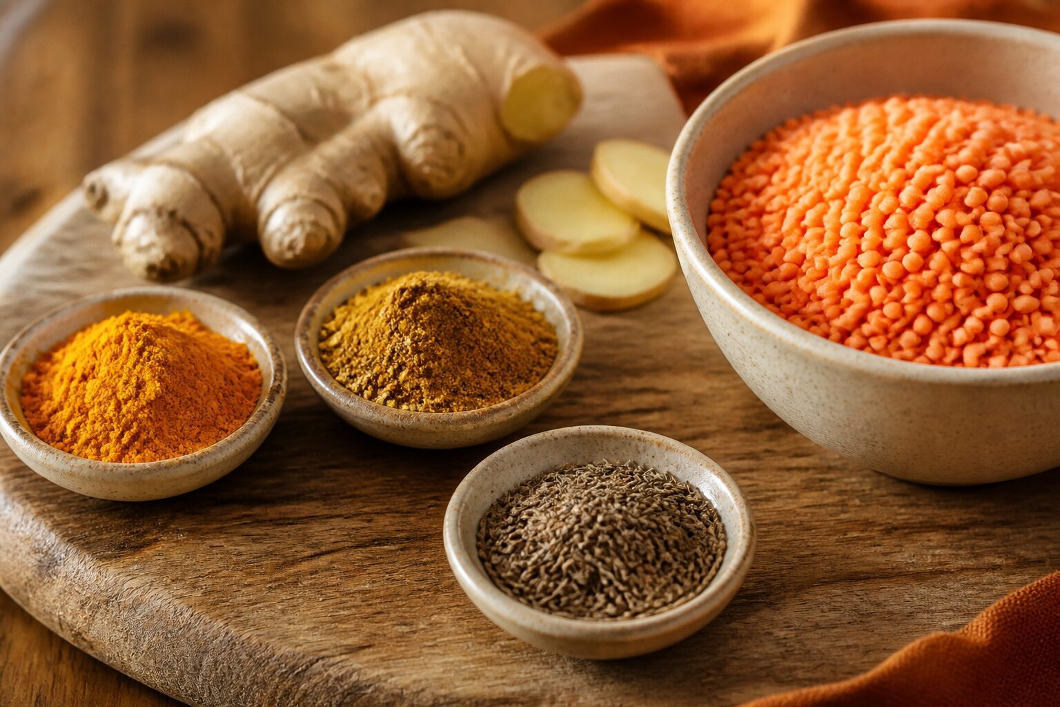 épices curry curcuma et lentilles corail crues pour dahl