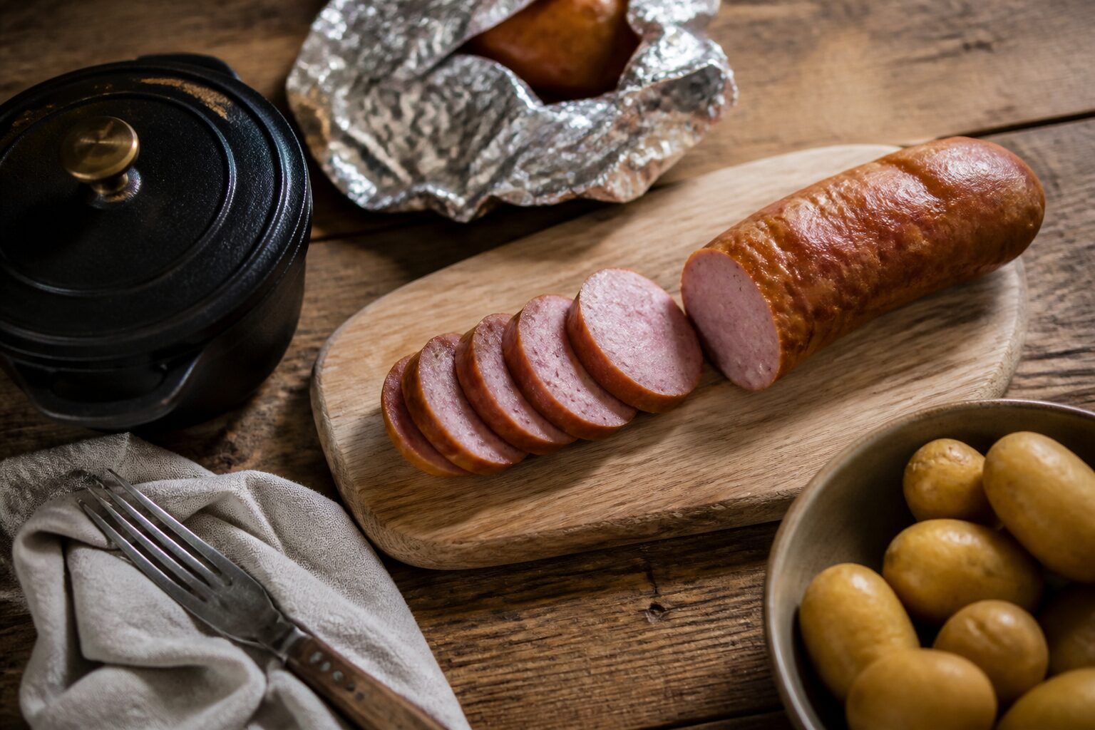 Tableau comparatif des méthodes de cuisson saucisse de Morteau, palette terracotta et vert olive