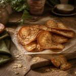 Tuiles aux amandes dorées disposées sur un plan de travail en bois