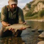 Chevesne argenté fraîchement pêché tenu au-dessus d'une rivière du Sud