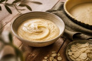 Crème d'amande maison dans un bol, prête à garnir une tarte