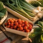 barquette de fraises de saison sur un marché provençal au soleil du matin