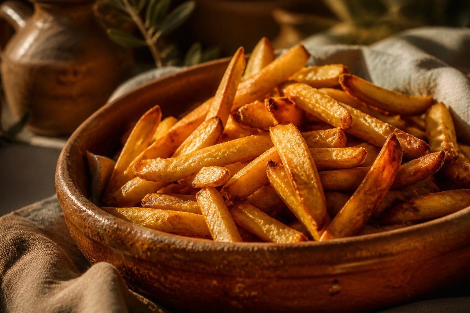 Frites maison dorées à base de pommes de terre bintje