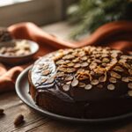 gâteau de noël moelleux au chocolat glacé de ganache et amandes effilées