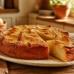 gâteau aux pommes recette de grand-mère moelleux doré sur assiette rustique