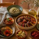 Idée de plat : table méditerranéenne du Sud avec plusieurs recettes