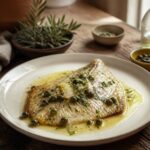 Recette aile de raie pochée sauce câpres et citron dans une assiette provençale