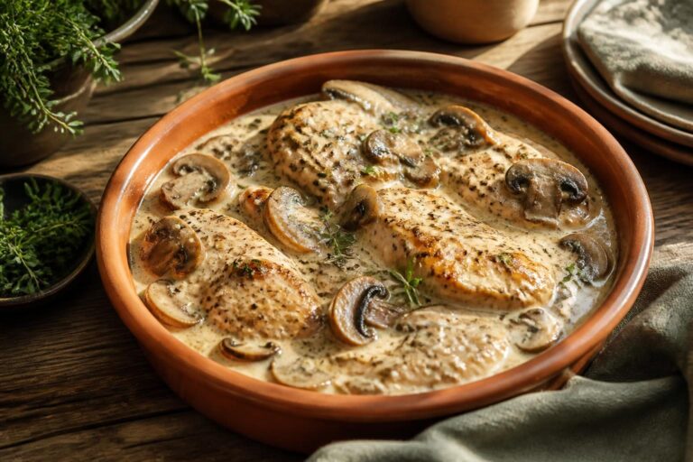 Recette avec blanc de poulet à la crème et champignons
