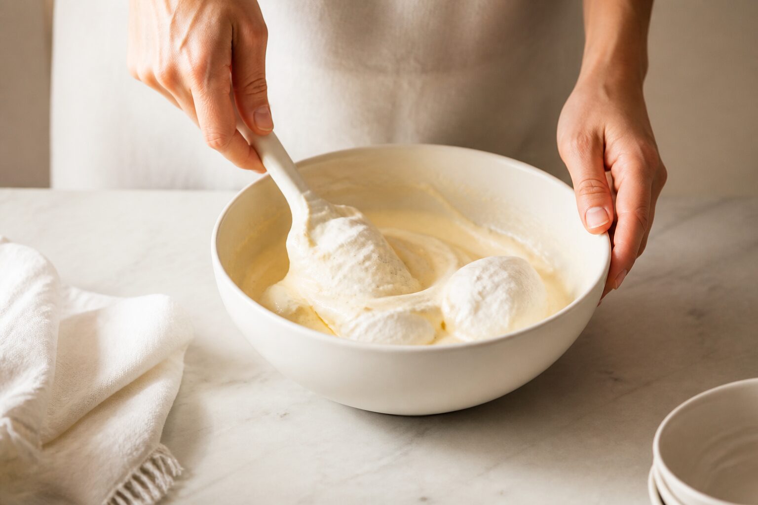 Incorporation de crème fouettée dans une crème pâtissière pour réaliser une recette crème diplomate maison