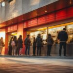 Devanture de restaurant fast-food certifié halal en France avec file de clients