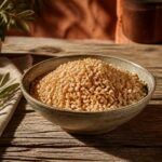 Bol de riz soufflé maison doré et croustillant sur une table en bois provençale