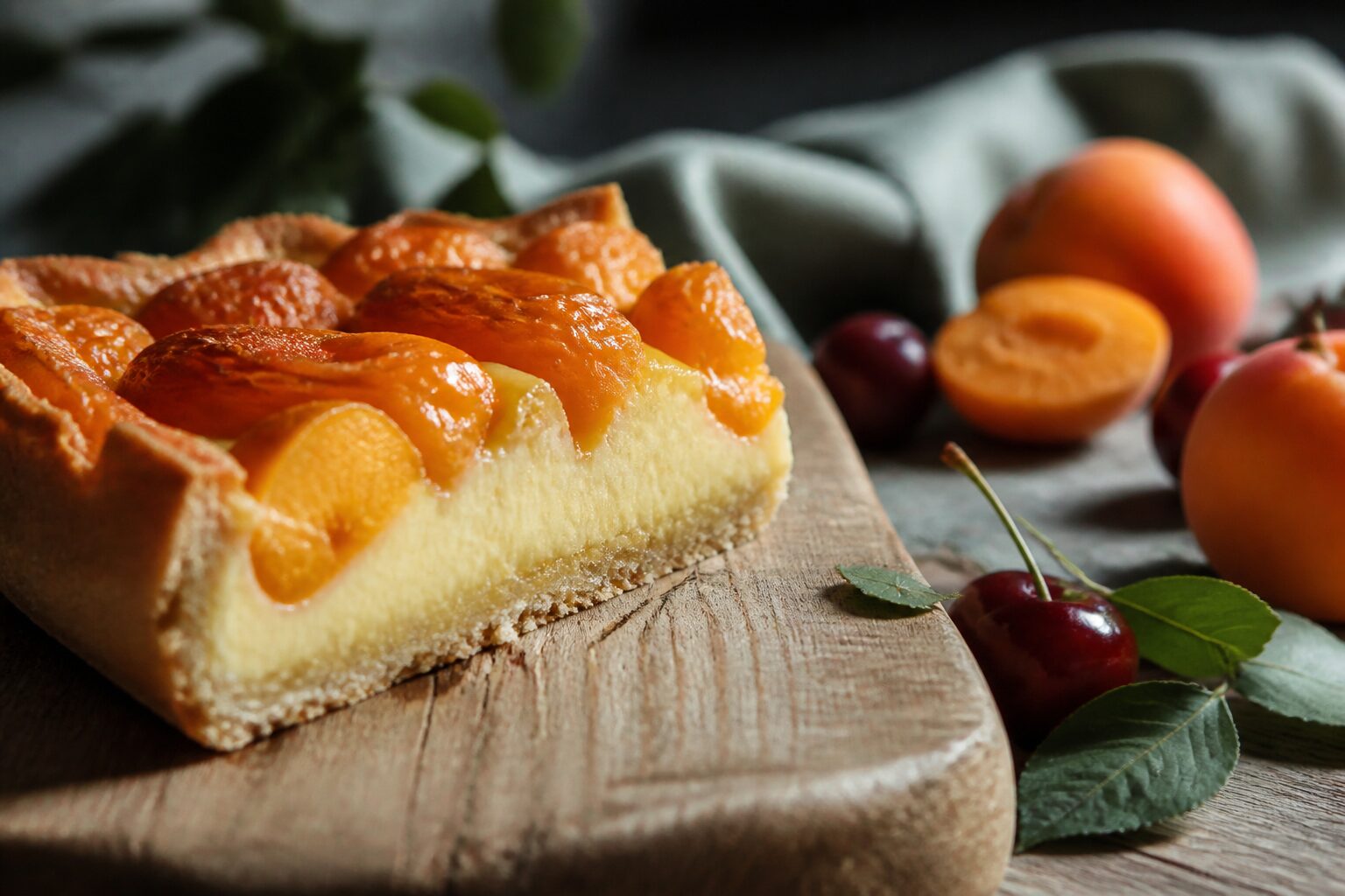 Part de tarte aux fruits à la crème pâtissière coupée