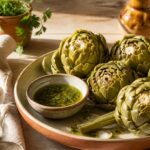 Artichaut cuisson vapeur : artichauts entiers dans un panier vapeur