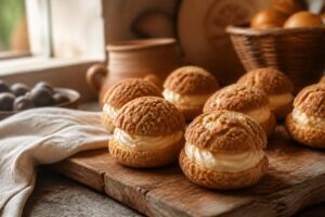 Choux craquelin à la vanille fourrés de crème pâtissière