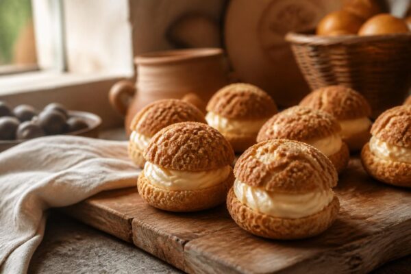 Choux craquelin à la vanille fourrés de crème pâtissière