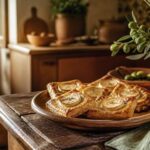 Feuilletés chèvre miel dorés sur une assiette en bois dans une cuisine du Sud