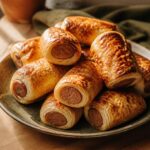Feuilletés saucisse dorés et croustillants sur une assiette