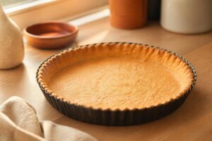 Fond de tarte sablé doré tout juste sorti du four dans son moule