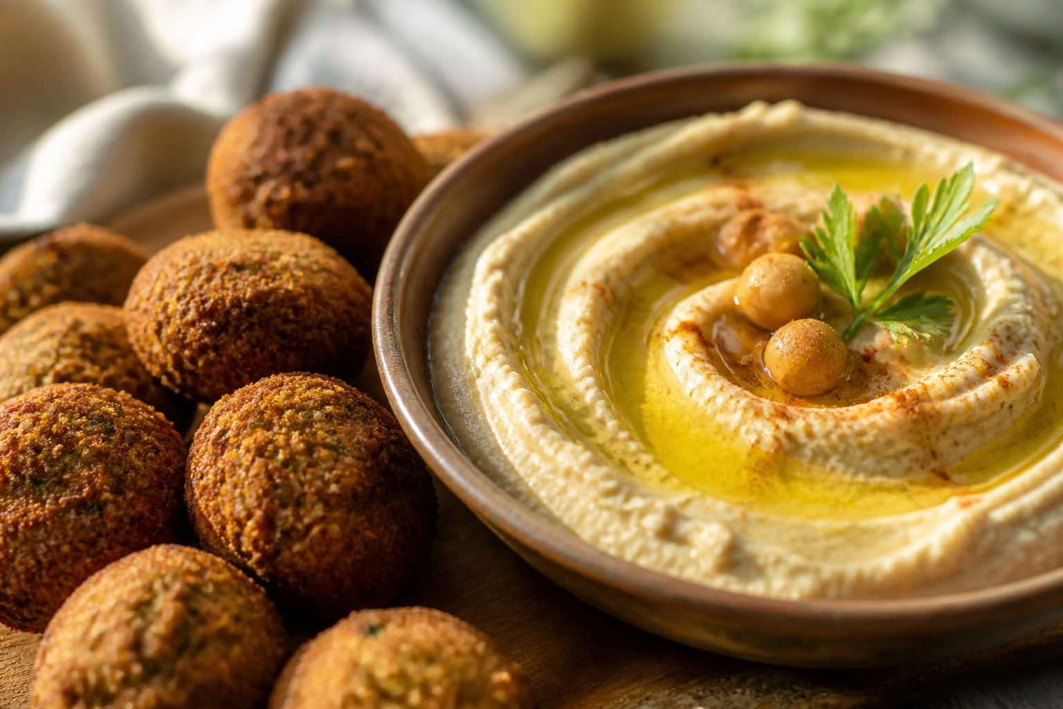 Assortiment de mezze libanais avec houmous et falafels