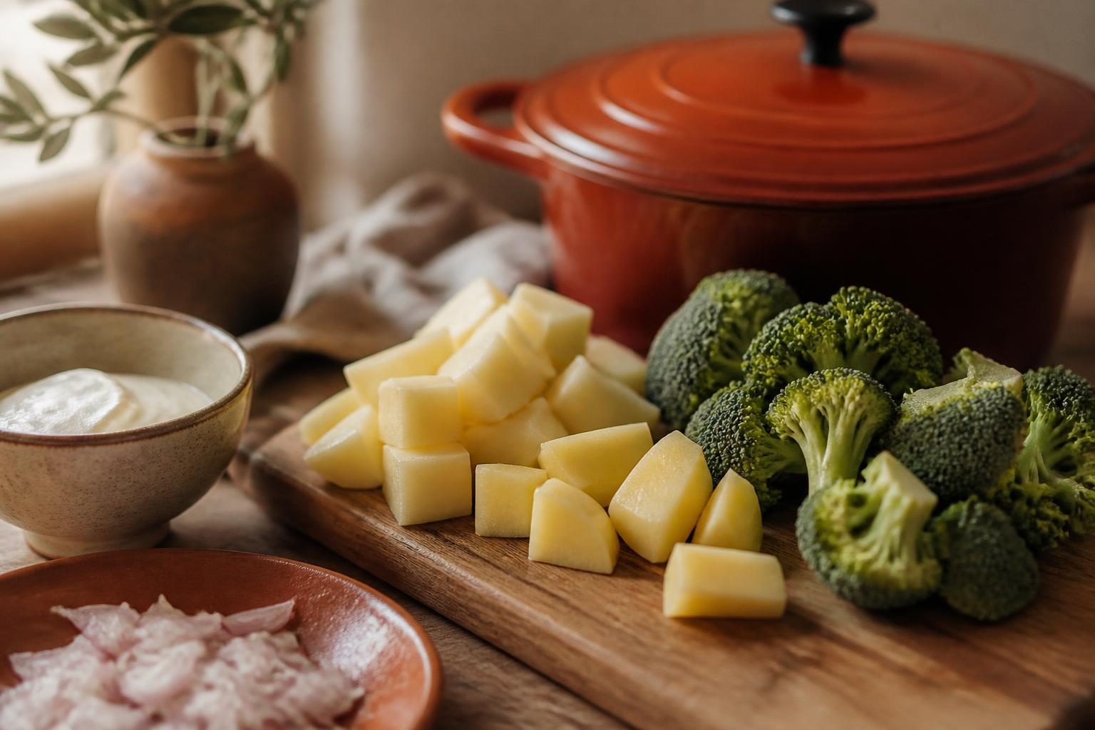 Brocolis et pommes de terre préparés pour la purée de brocolis pomme de terre