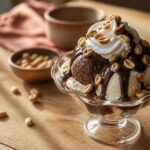 Sundae maison glace vanille chocolat chantilly et cacahuètes grillées