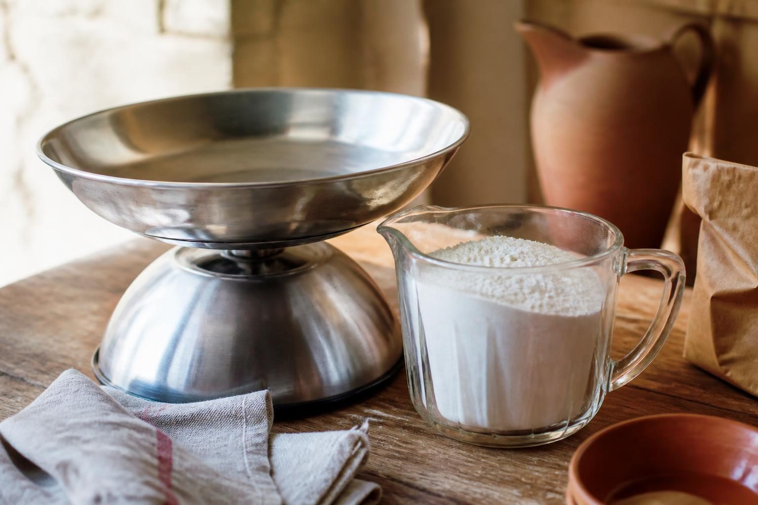 Balance de cuisine avec farine et verre doseur gradué