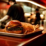 Burger king halal : plateau de burger et frites servi au comptoir