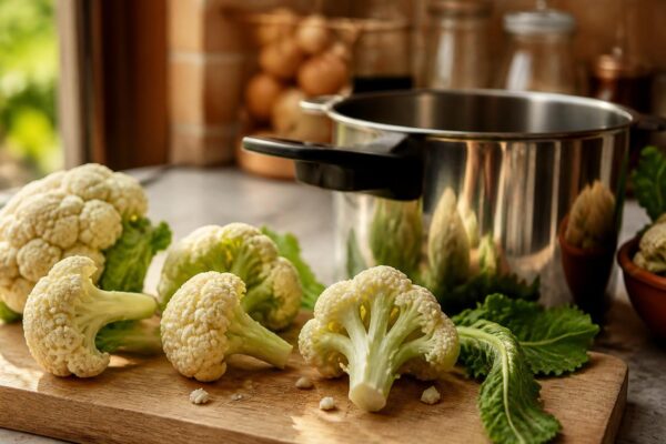 Chou-fleur détaillé en fleurettes avant cuisson à la cocotte-minute