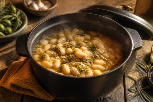 Cuisson des haricots blancs mijotés dans une cocotte en fonte