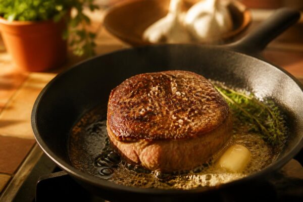 Tournedos de bœuf saisi à la poêle avec un filet d'huile d'olive