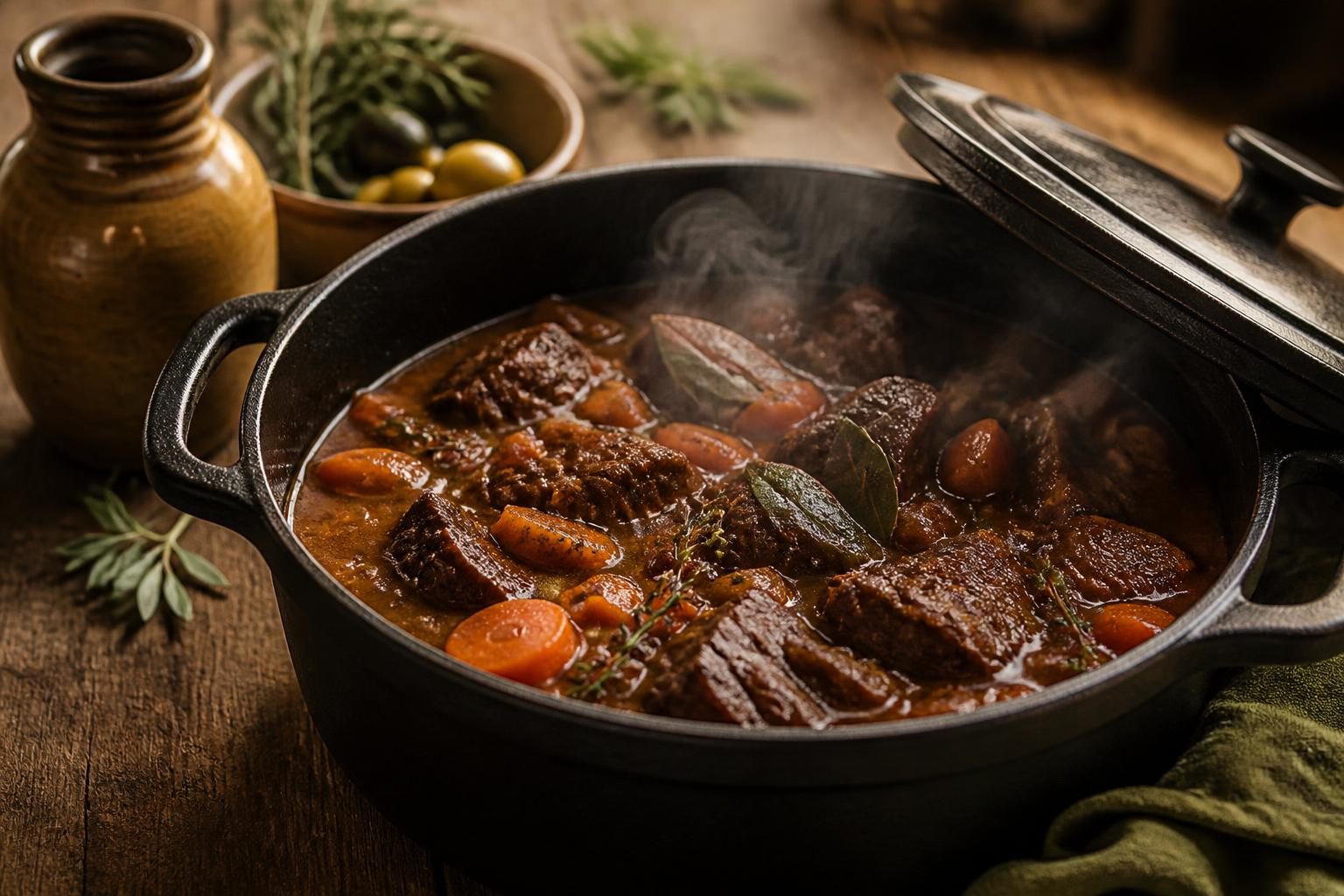 Daube provençale mijotée en cocotte, alternative halal maison à Burger King