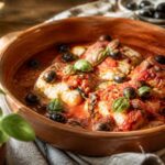 Filet de cabillaud à la provençale dans un plat en terre cuite