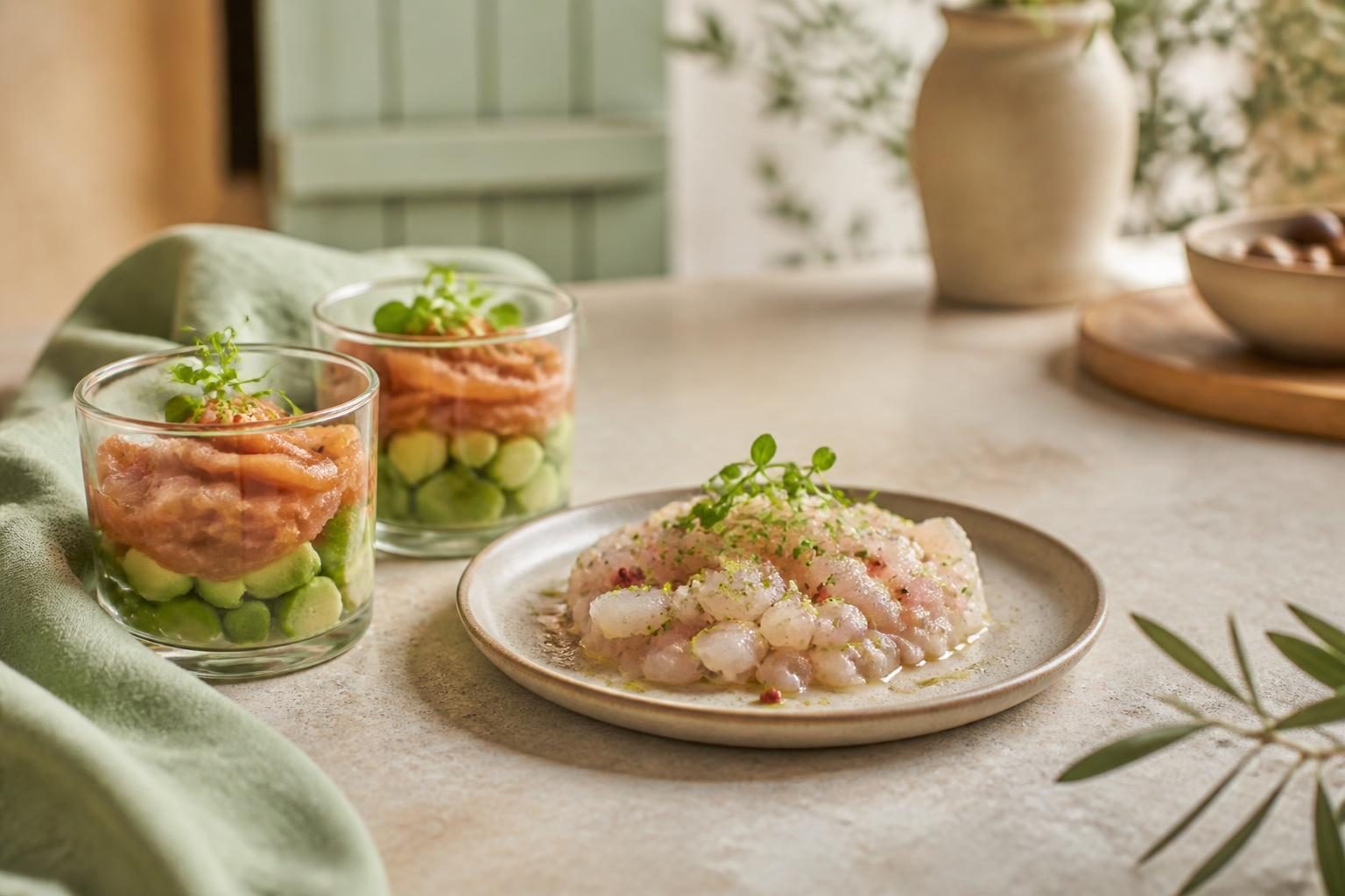 Verrine et tartare dressés pour une entrée facile et chic