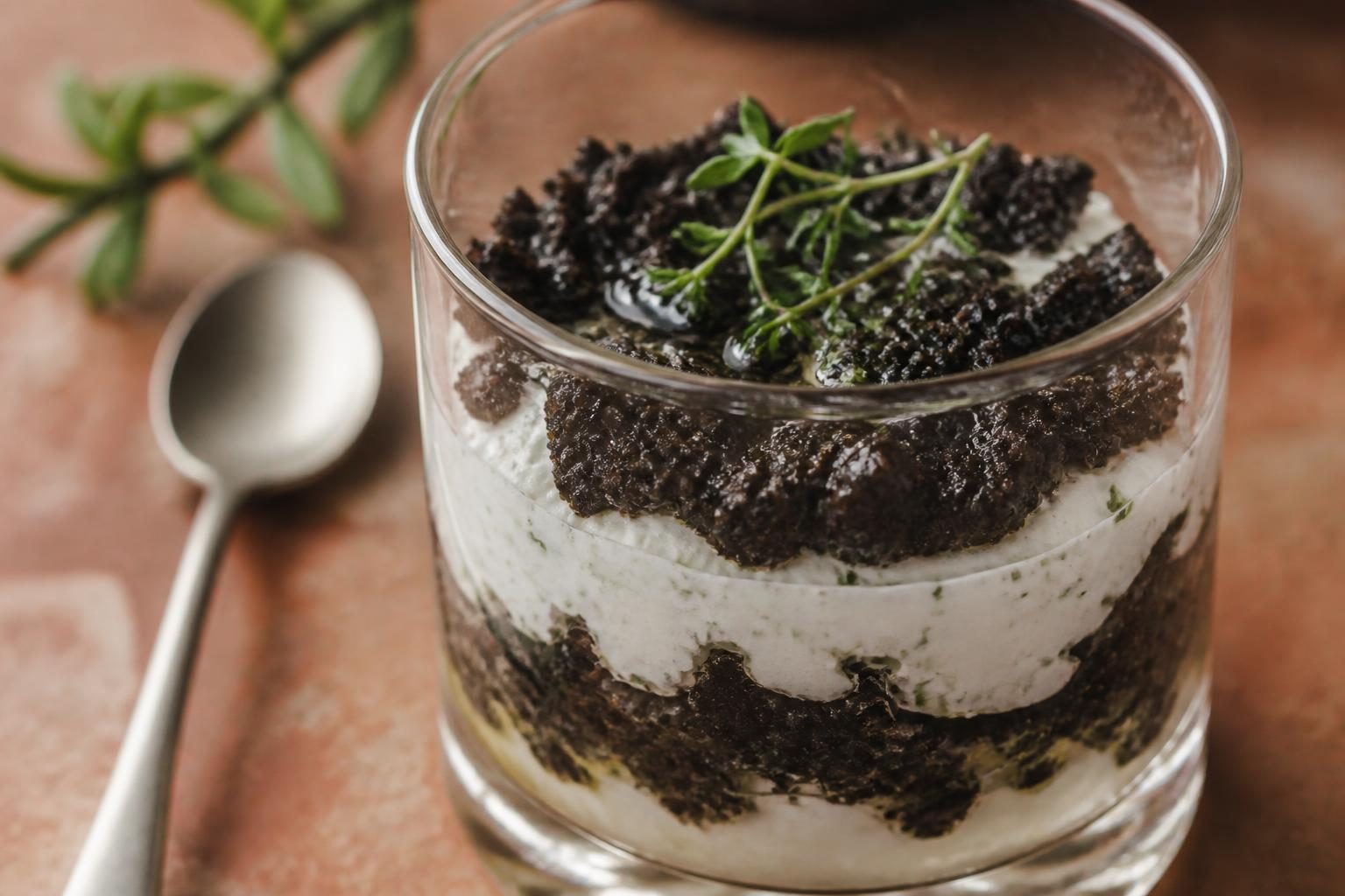 Verrine salée provençale à la tapenade et au fromage de chèvre